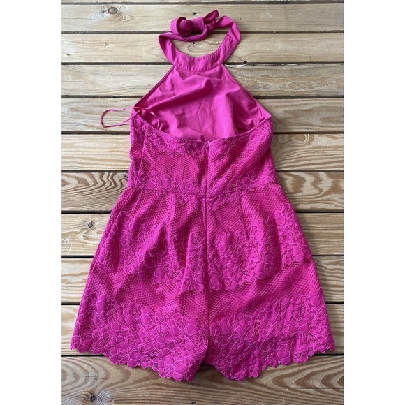 Guess Halter Top Lace Romper Size 4 Women’s Hot Pink - Picture 2 of 10